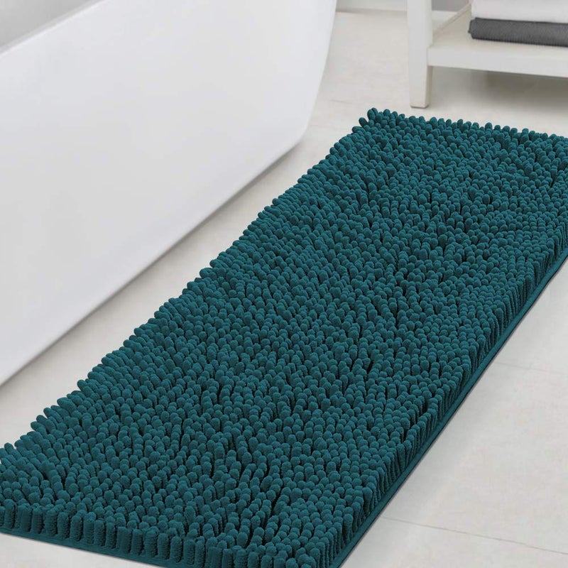 H.VERSAILTEX Bathroom Rugs Bath Mats Non Slip Luxury Chenille Bathroom Runner Rug 47x17 Extra Soft and Absorbent Shaggy Rugs Washable Dry Fast Area Carpet Mats, Tub - Dark Teal - Image 1